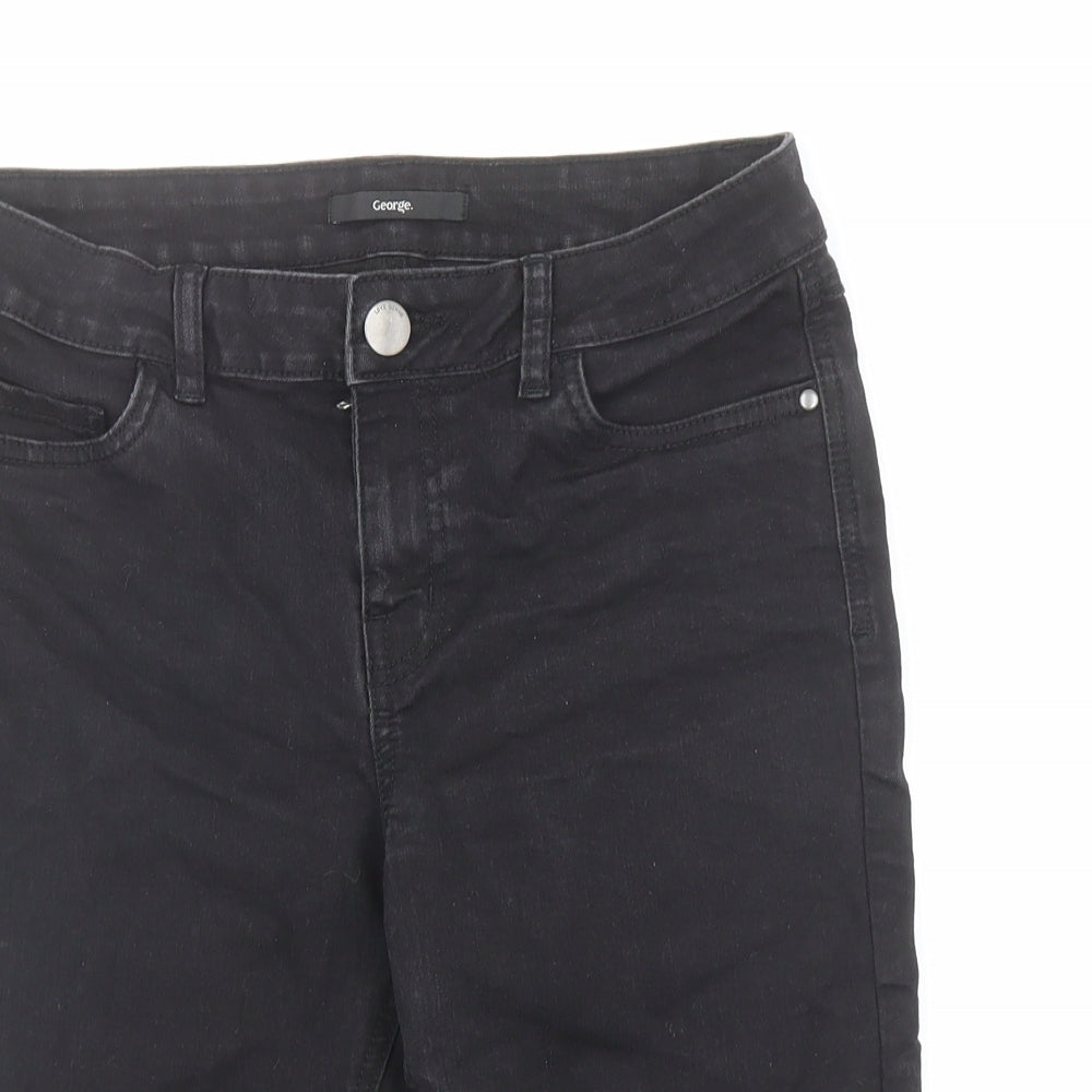 George Womens Black Cotton Skimmer Shorts Size 10 L11.5 in Regular Zip
