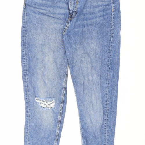 Bershka Womens Blue Cotton Boyfriend Jeans Size 10 L26 in Regular Zip - Cut Out Detail