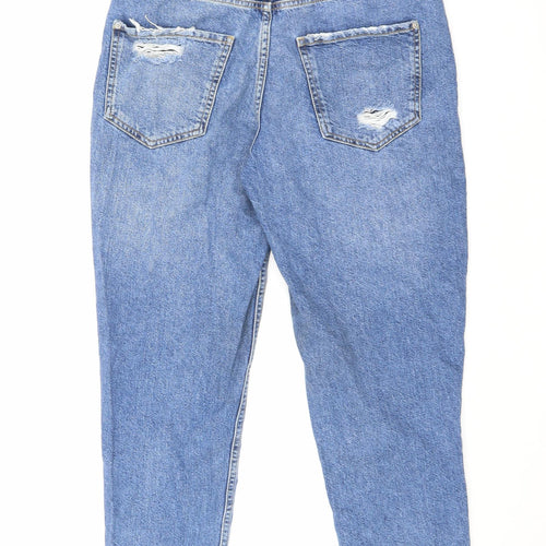 Bershka Womens Blue Cotton Boyfriend Jeans Size 10 L26 in Regular Zip - Cut Out Detail