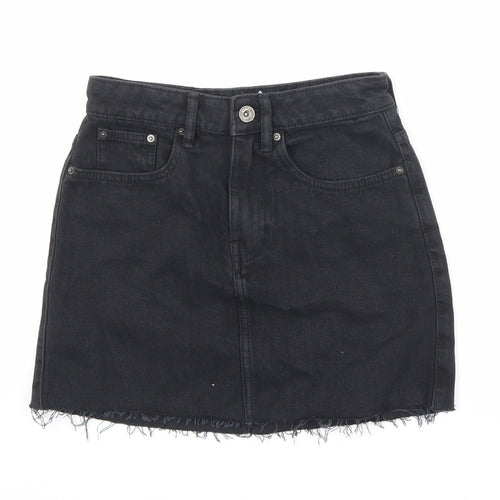 Zara Womens Black Cotton A-Line Skirt Size XS Zip