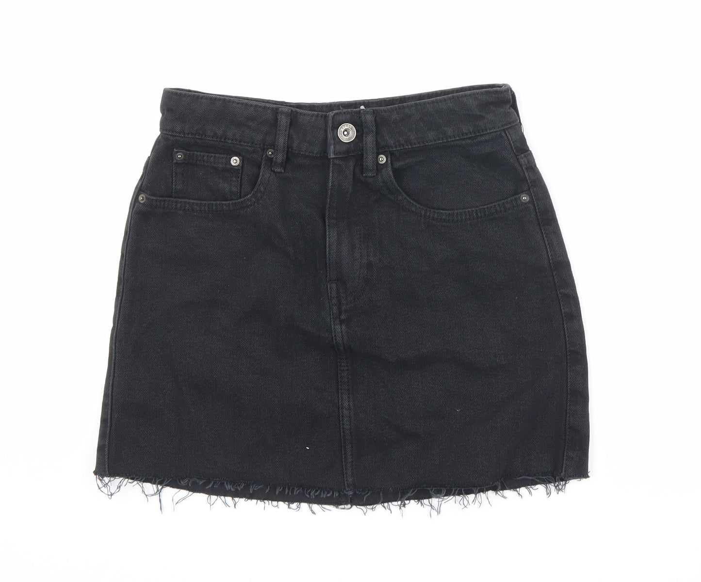 Zara Womens Black Cotton A-Line Skirt Size XS Zip