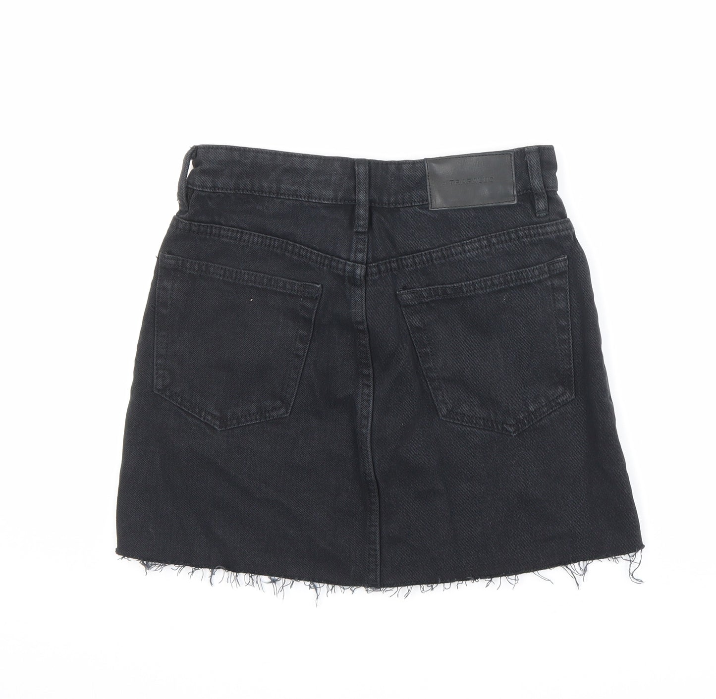 Zara Womens Black Cotton A-Line Skirt Size XS Zip