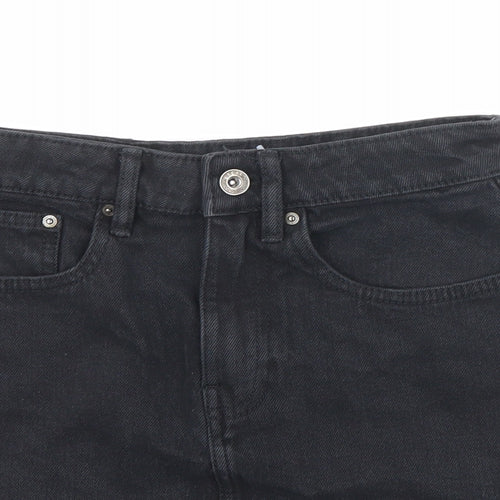 Zara Womens Black Cotton A-Line Skirt Size XS Zip