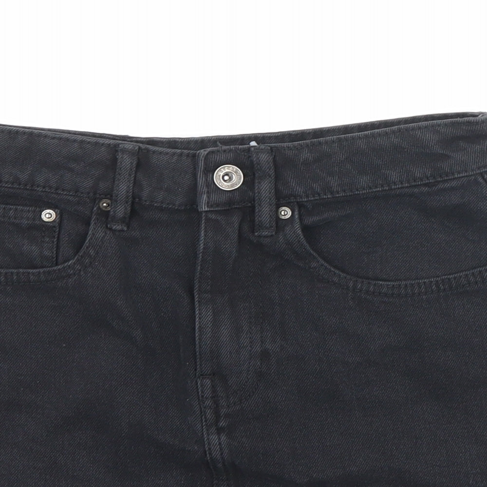 Zara Womens Black Cotton A-Line Skirt Size XS Zip