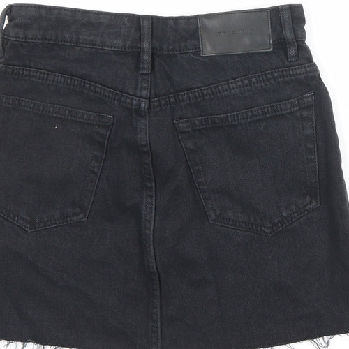 Zara Womens Black Cotton A-Line Skirt Size XS Zip