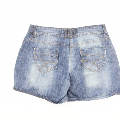 Be Beau Womens Blue Cotton Hot Pants Shorts Size 12 L4.5 in Regular Zip