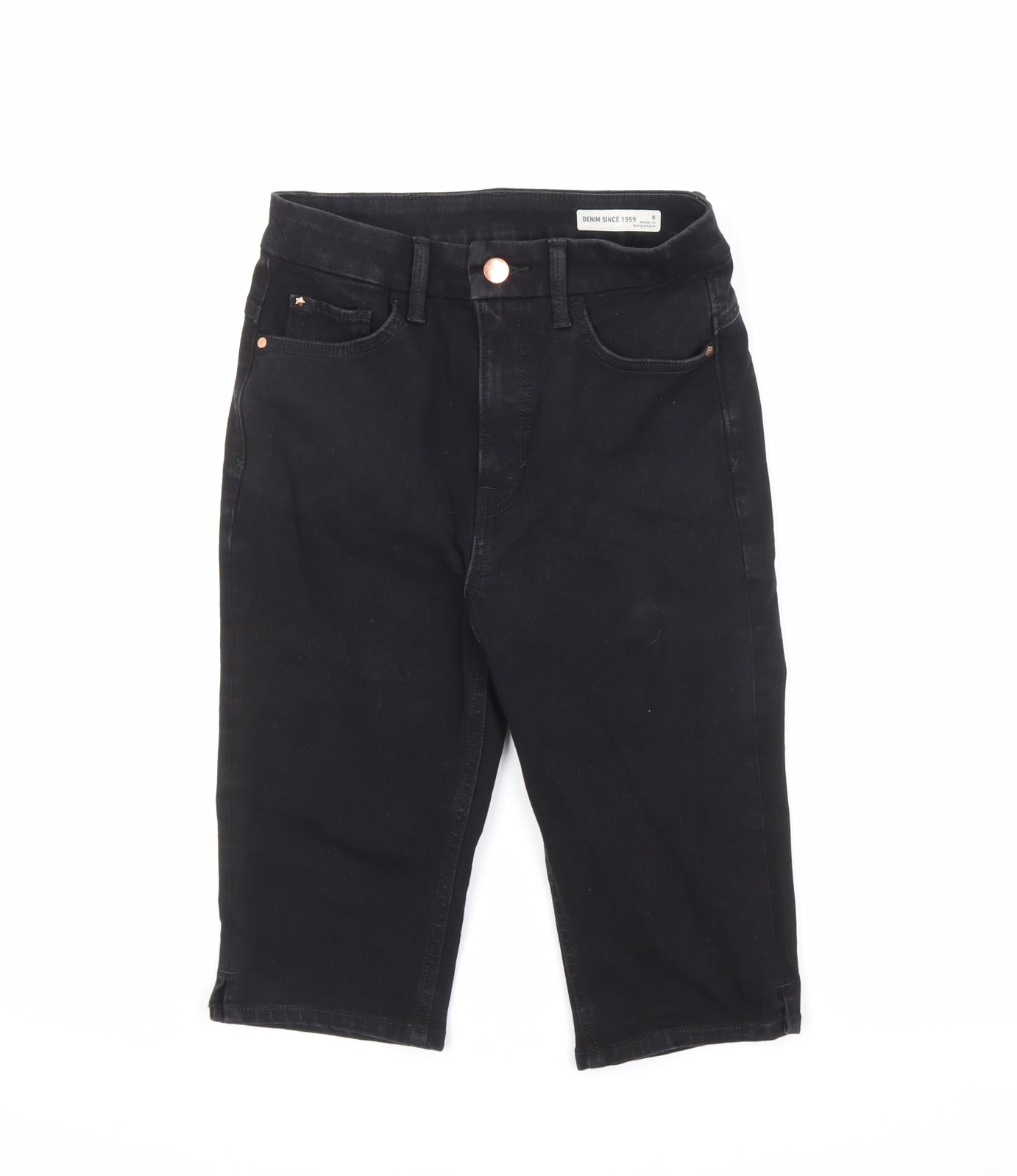 Marks and Spencer Womens Black Cotton Skimmer Shorts Size 8 L12 in Regular Zip