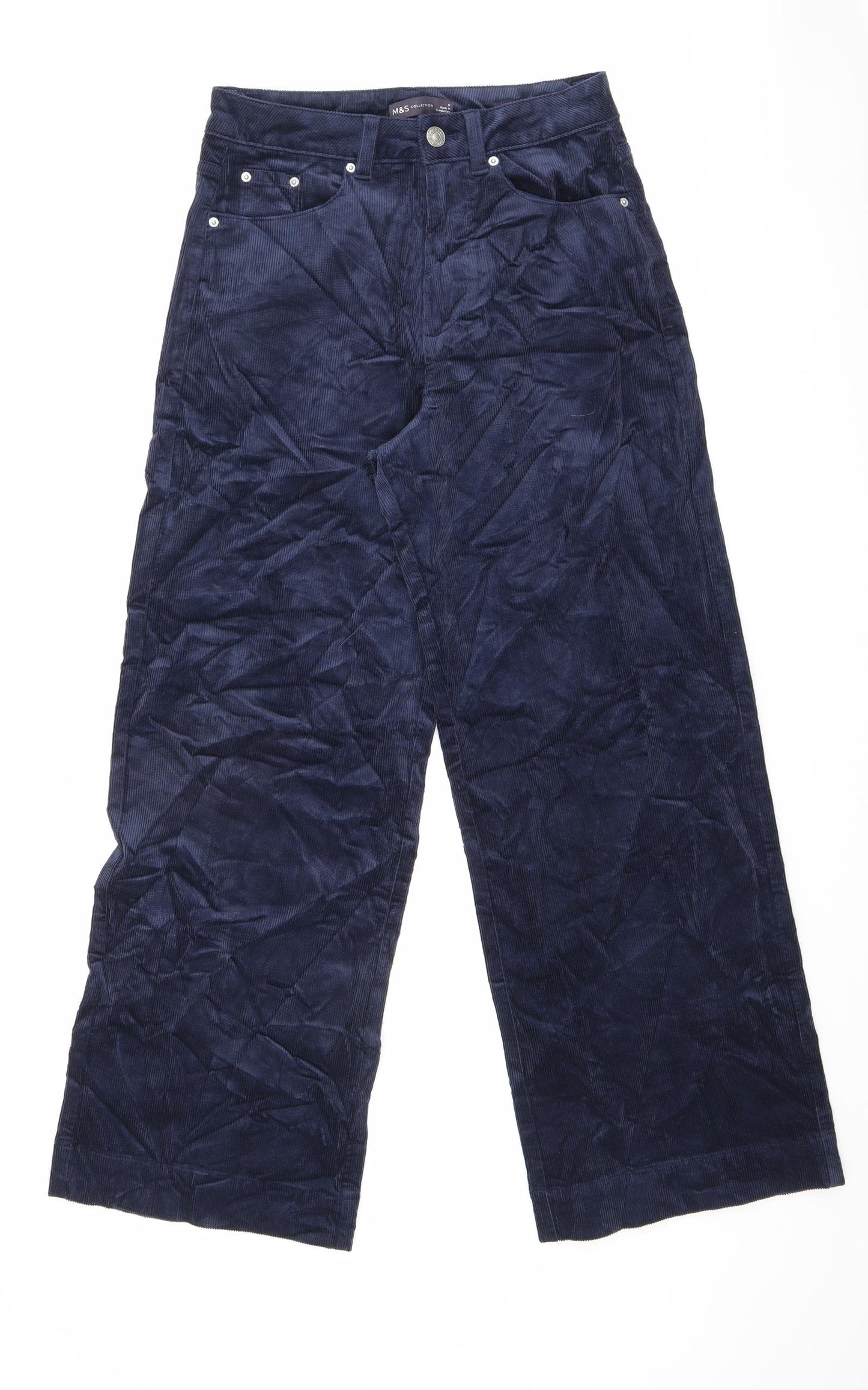 Marks and Spencer Womens Blue Cotton Trousers Size 8 L27 in Regular Zip