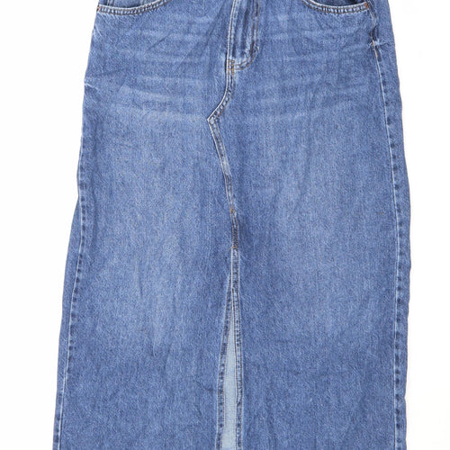 Marks and Spencer Womens Blue Cotton Maxi Skirt Size 12 Zip