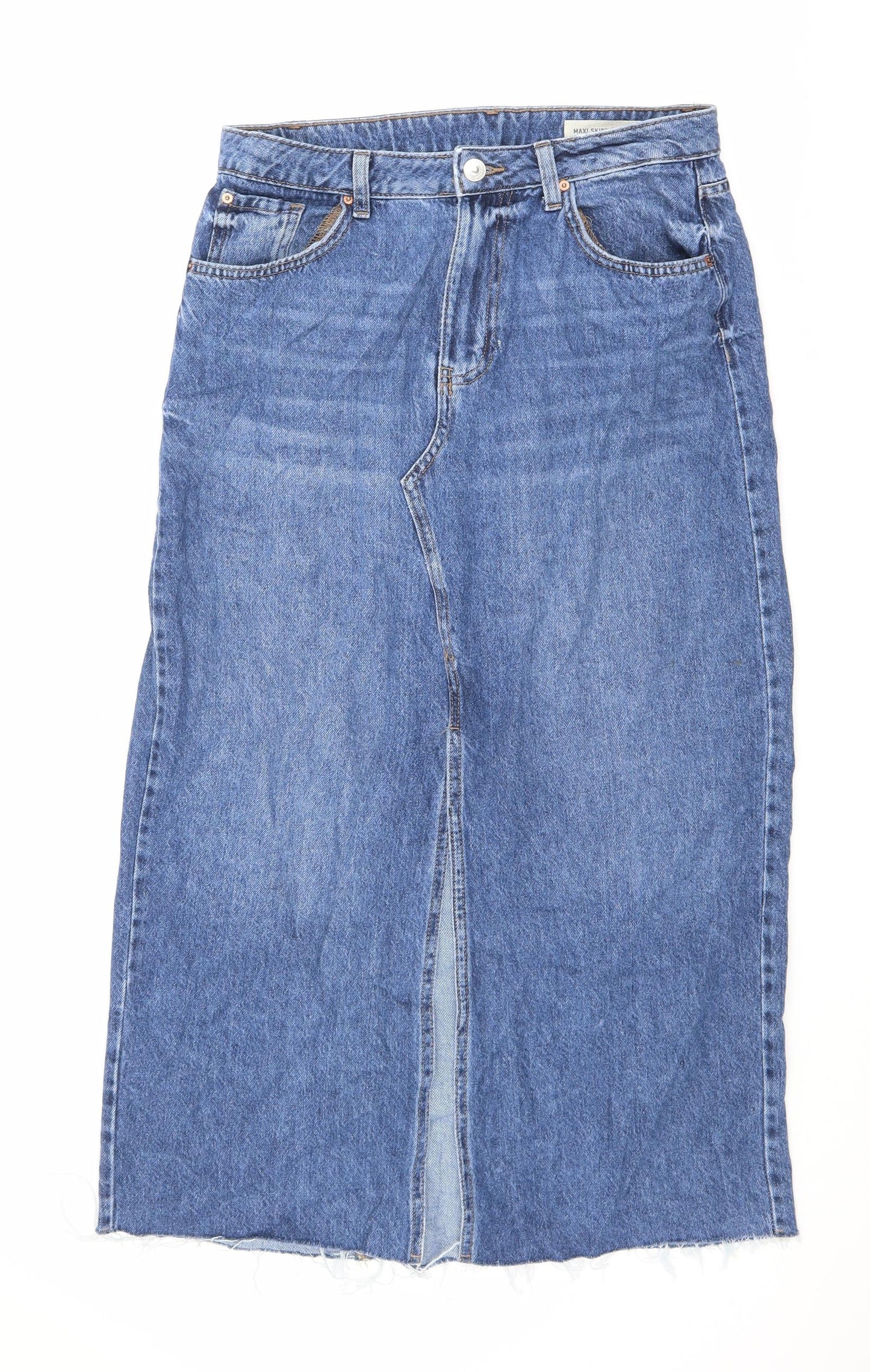 Marks and Spencer Womens Blue Cotton Maxi Skirt Size 12 Zip