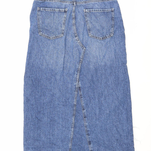 Marks and Spencer Womens Blue Cotton Maxi Skirt Size 12 Zip