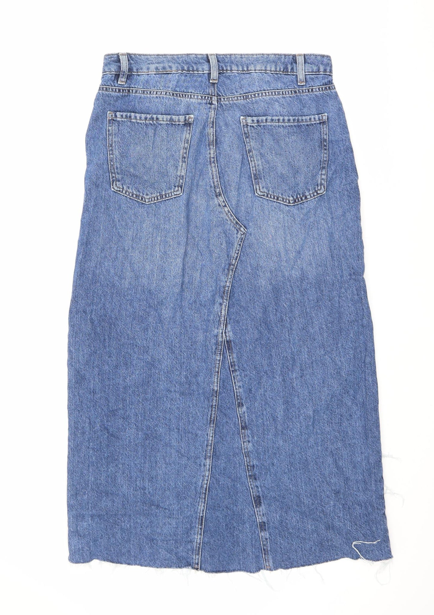 Marks and Spencer Womens Blue Cotton Maxi Skirt Size 12 Zip