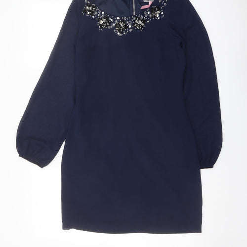 Lipsy Womens Blue Polyester A-Line Size 8 Round Neck Zip