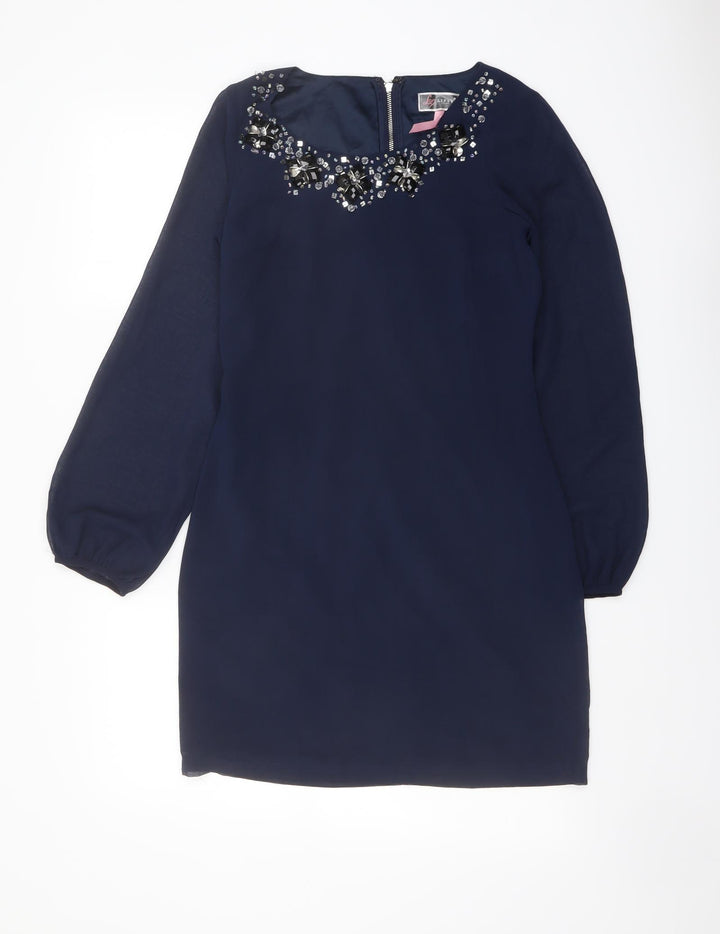 Lipsy Womens Blue Polyester A-Line Size 8 Round Neck Zip