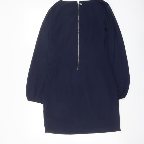 Lipsy Womens Blue Polyester A-Line Size 8 Round Neck Zip