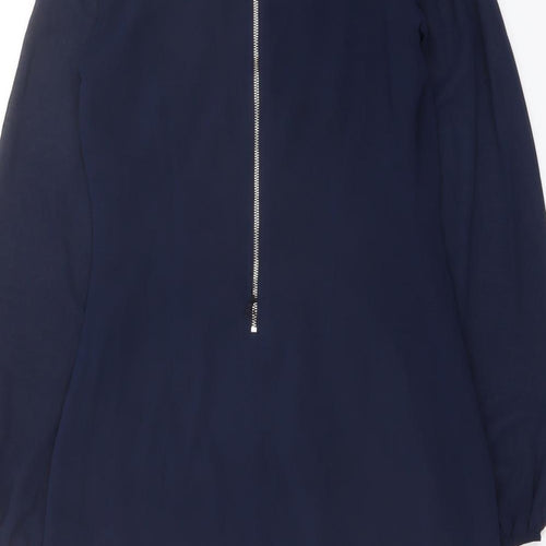 Lipsy Womens Blue Polyester A-Line Size 8 Round Neck Zip