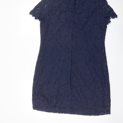 Dorothy Perkins Womens Blue Floral Nylon Shift Size 16 Boat Neck Zip