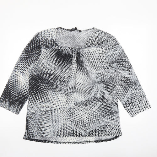 Elite Womens Grey Geometric Polyester Basic Blouse Size 12 Round Neck