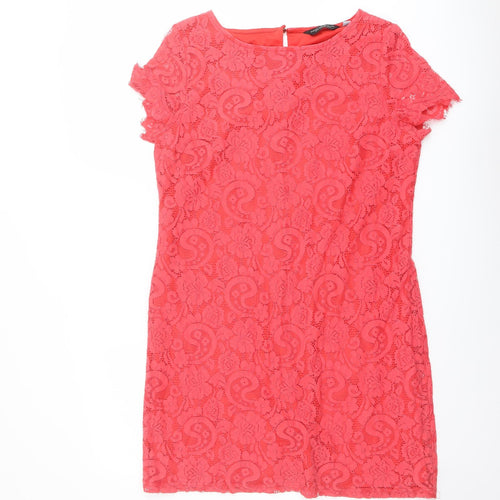 Dorothy Perkins Womens Orange Geometric Nylon Shift Size 16 Boat Neck Button
