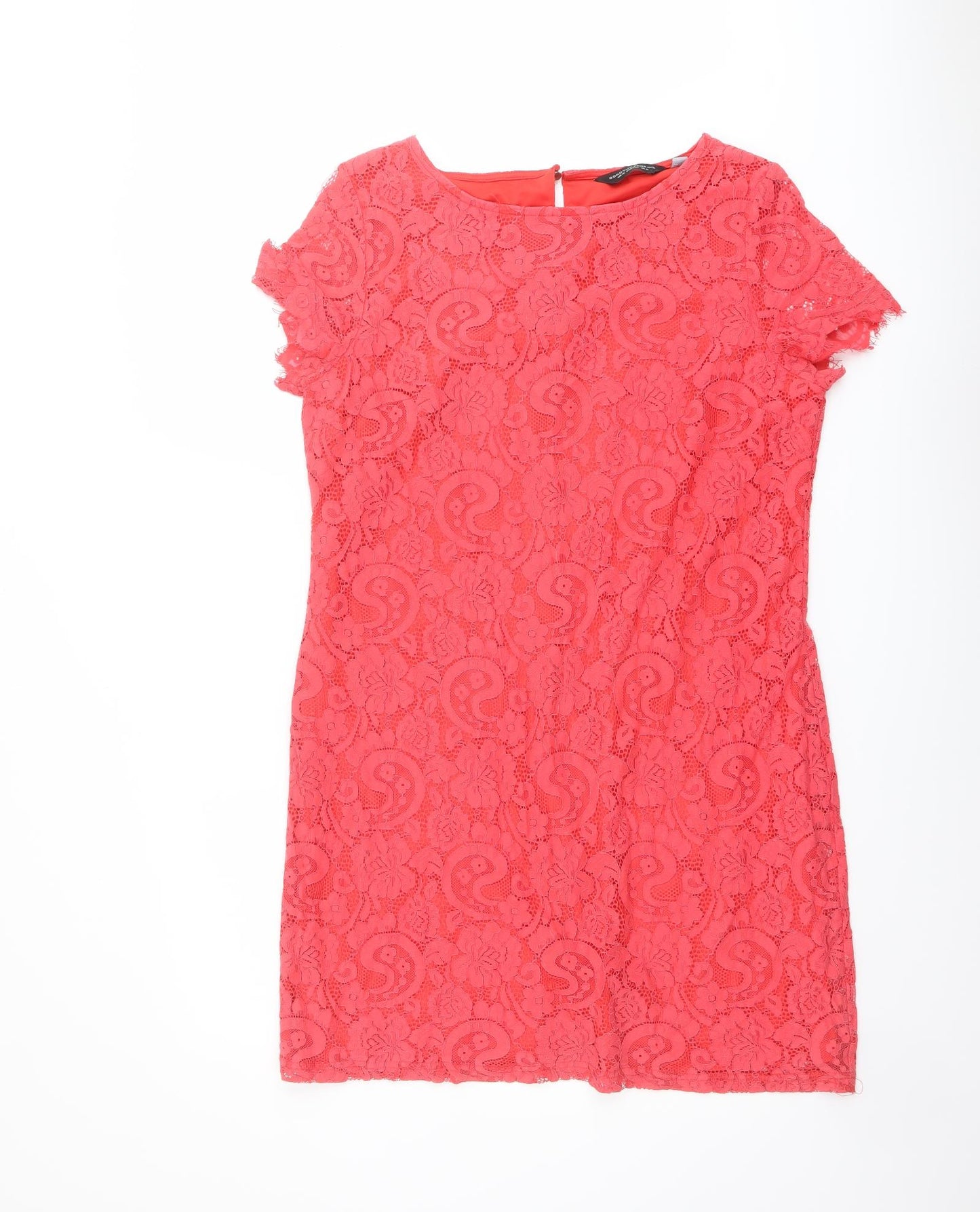 Dorothy Perkins Womens Orange Geometric Nylon Shift Size 16 Boat Neck Button