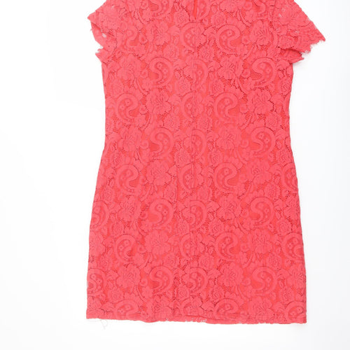 Dorothy Perkins Womens Orange Geometric Nylon Shift Size 16 Boat Neck Button