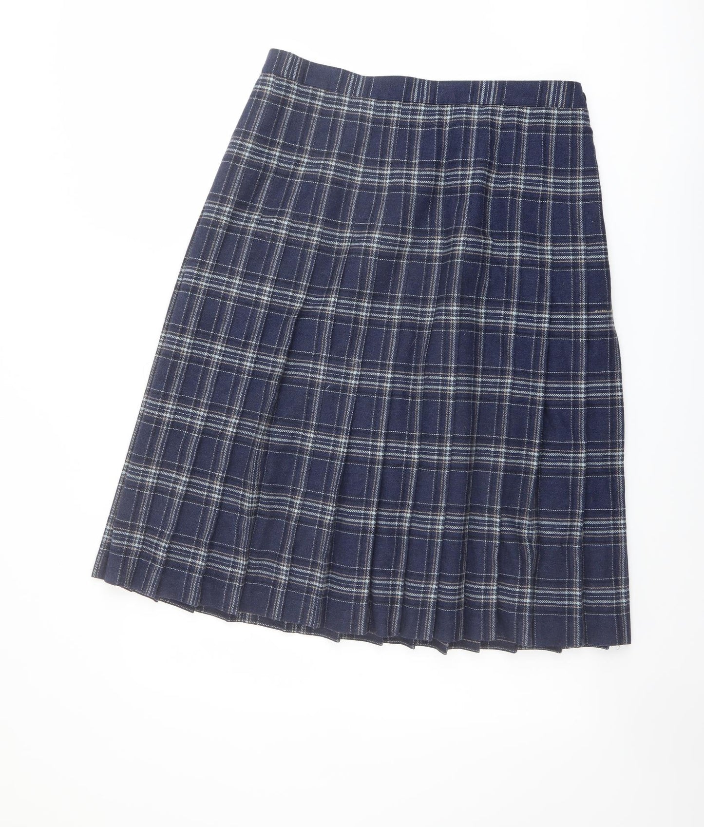 EWM Womens Blue Plaid Polyester Pleated Skirt Size 14 Zip