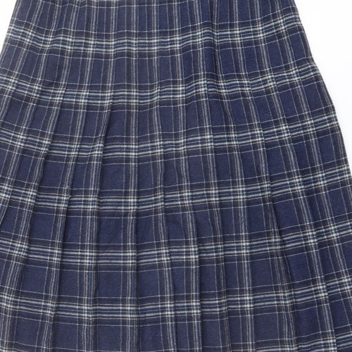 EWM Womens Blue Plaid Polyester Pleated Skirt Size 14 Zip
