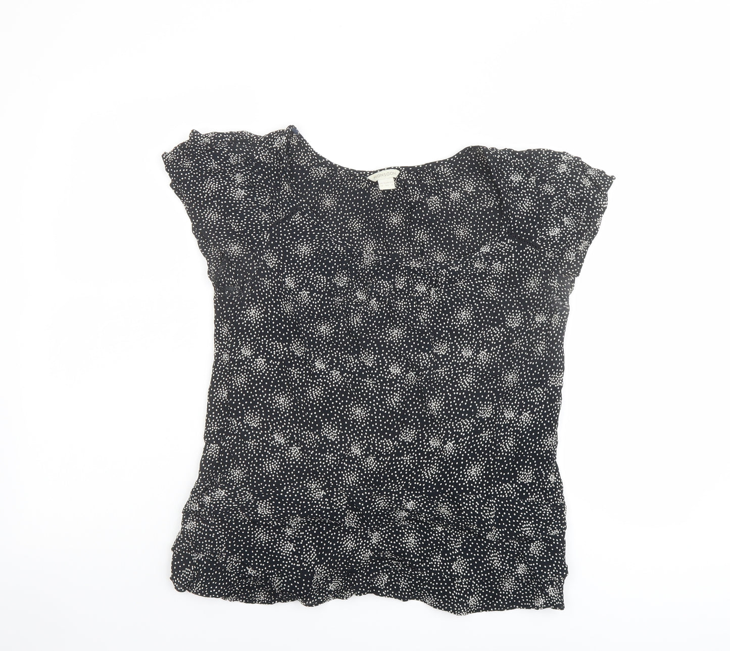 Monsoon Womens Black Geometric Viscose Basic Blouse Size 12 Round Neck