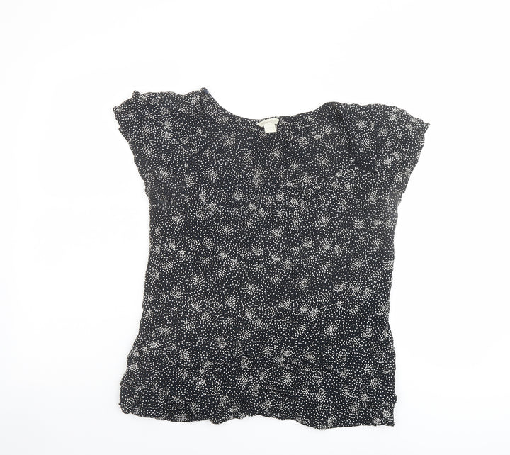 Monsoon Womens Black Geometric Viscose Basic Blouse Size 12 Round Neck