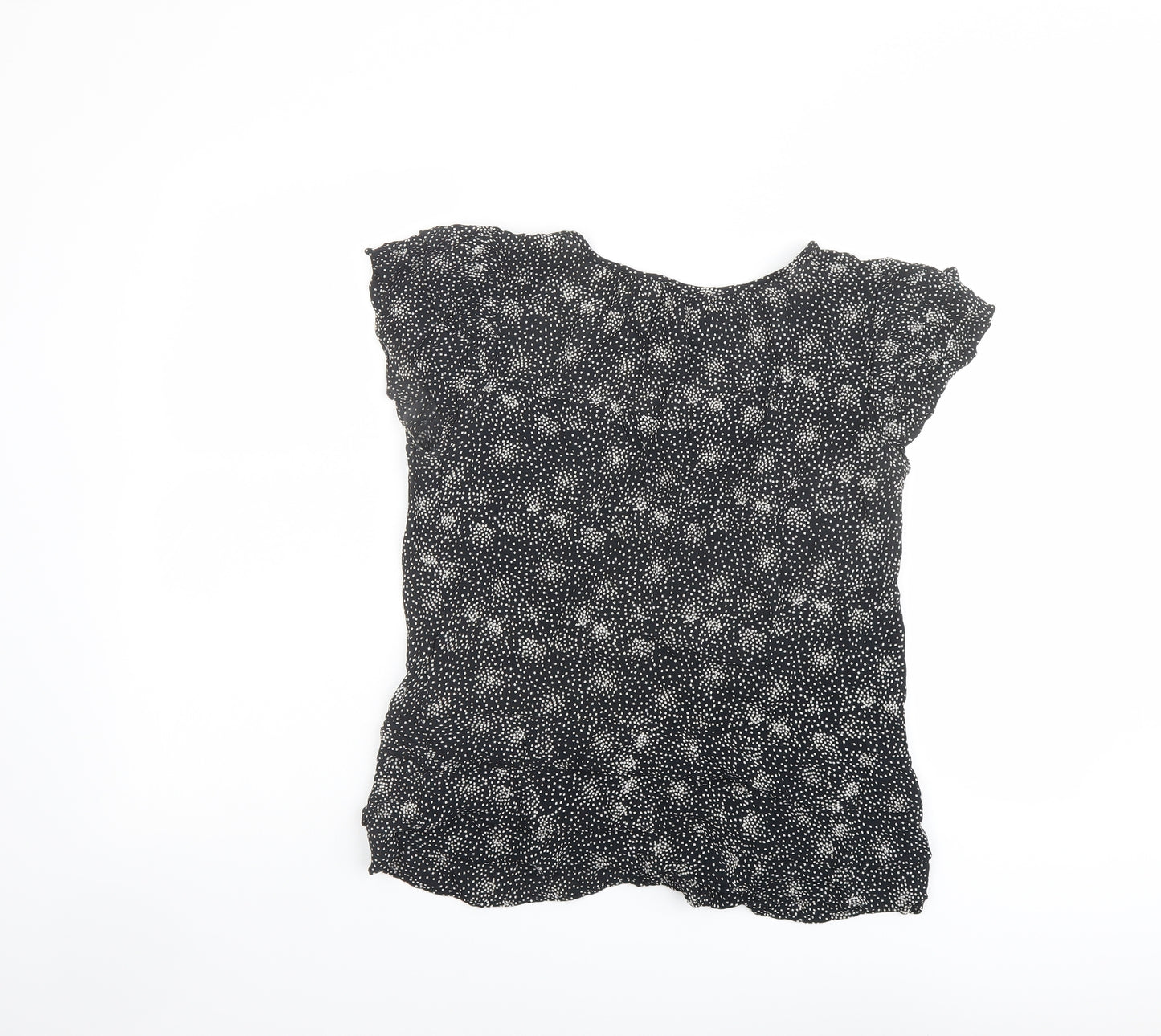 Monsoon Womens Black Geometric Viscose Basic Blouse Size 12 Round Neck