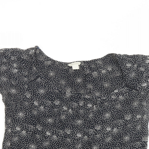 Monsoon Womens Black Geometric Viscose Basic Blouse Size 12 Round Neck