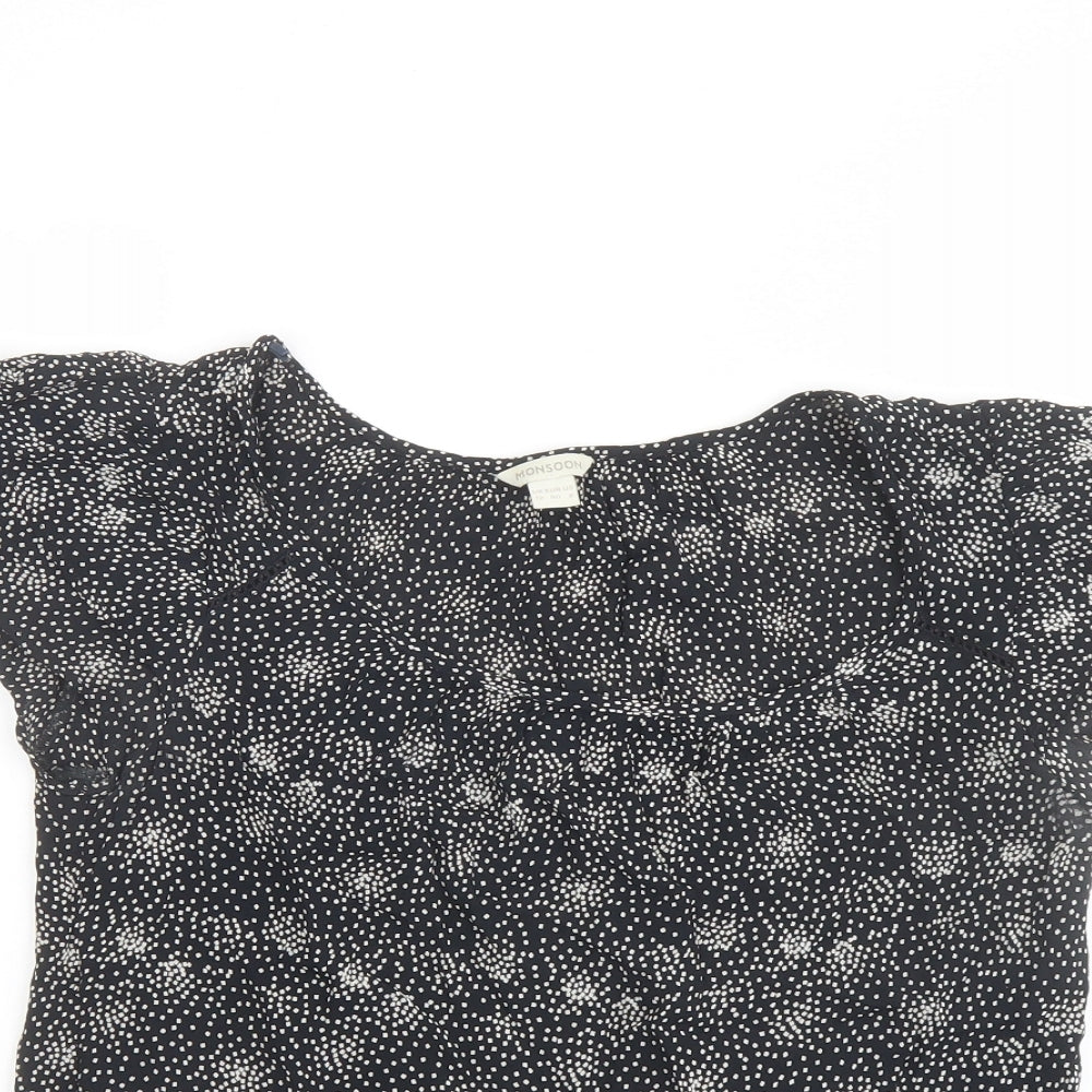 Monsoon Womens Black Geometric Viscose Basic Blouse Size 12 Round Neck