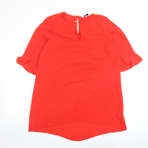 Be You Womens Red Polyester Basic Blouse Size 14 Round Neck