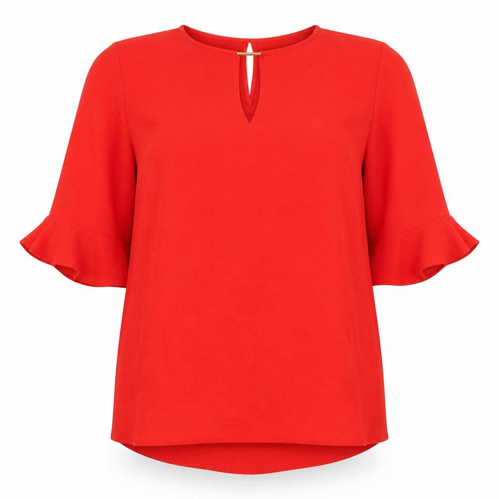 Be You Womens Red Polyester Basic Blouse Size 14 Round Neck