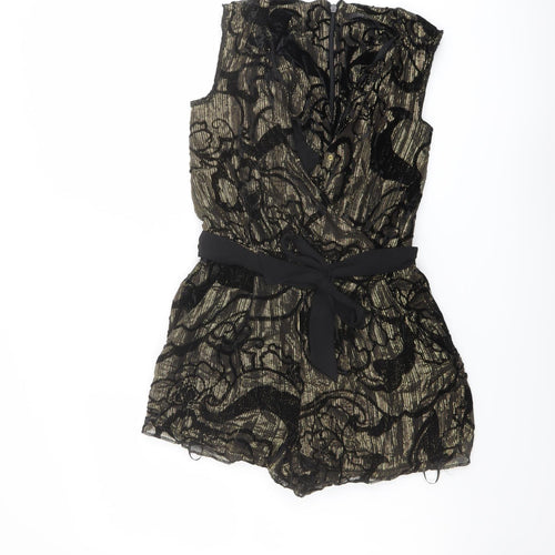 River Island Womens Black Geometric Viscose Playsuit One-Piece Size 6 Zip