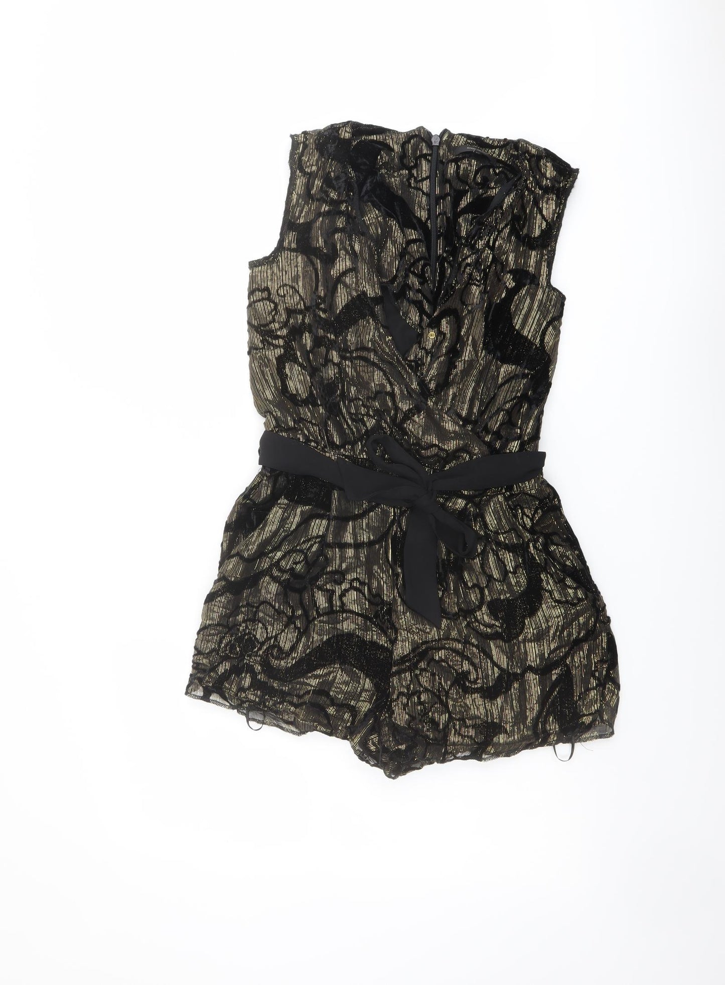 River Island Womens Black Geometric Viscose Playsuit One-Piece Size 6 Zip