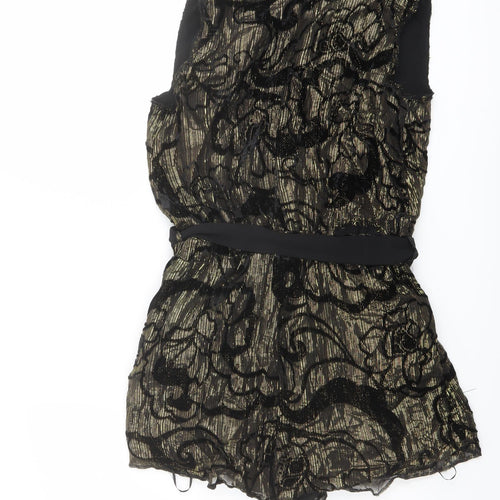 River Island Womens Black Geometric Viscose Playsuit One-Piece Size 6 Zip