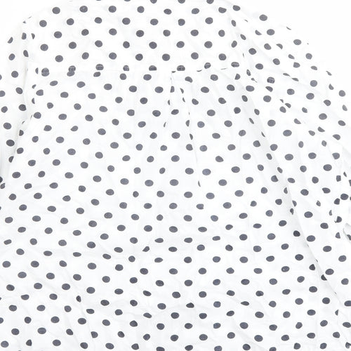 Classic Womens White Polka Dot Cotton Basic Button-Up Size 12 Collared