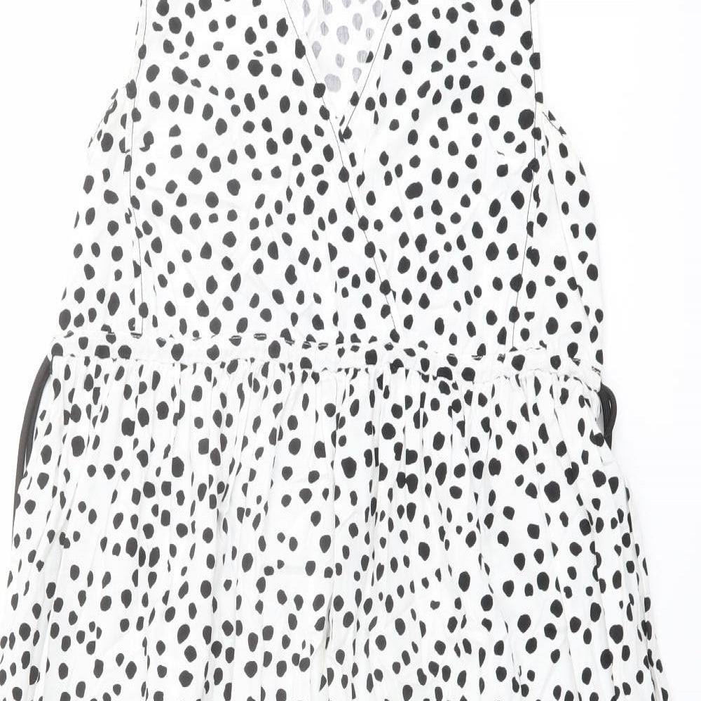 ASOS Womens White Animal Print Cotton A-Line Size 10 V-Neck Pullover - Dalmatian pattern