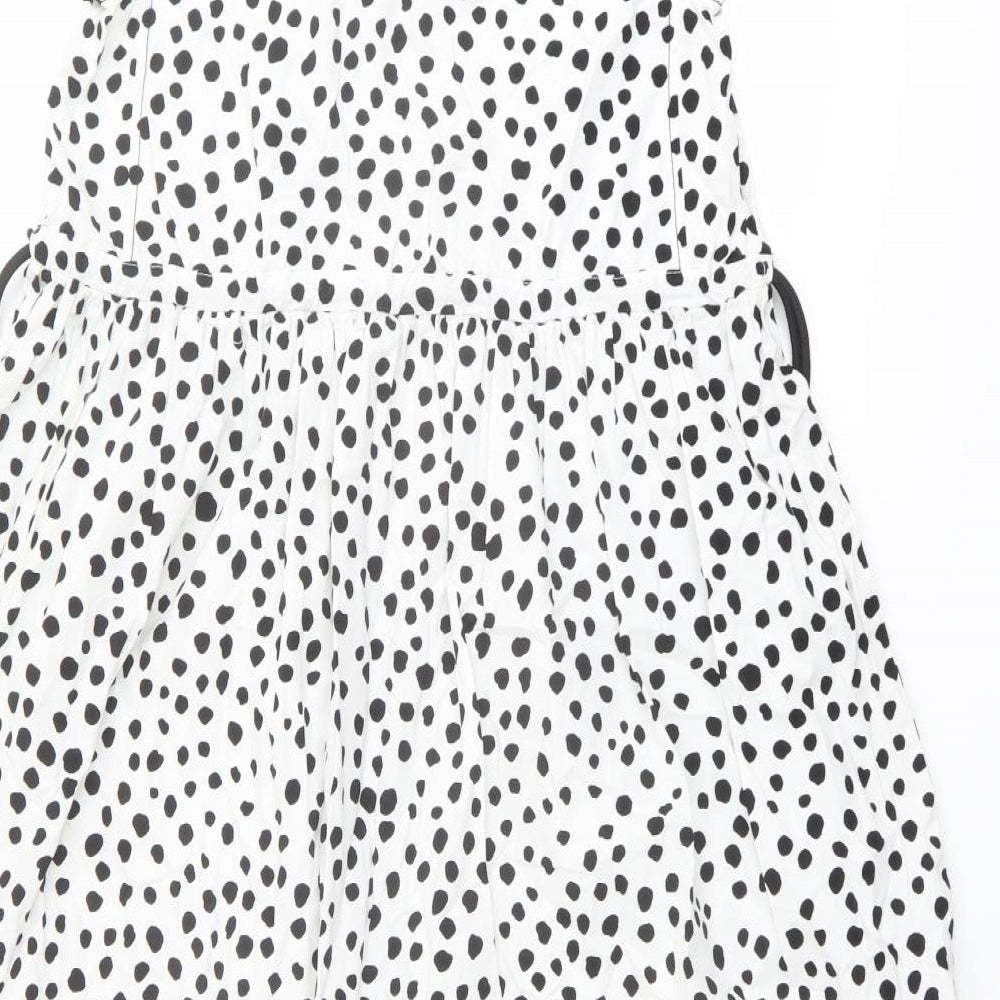 ASOS Womens White Animal Print Cotton A-Line Size 10 V-Neck Pullover - Dalmatian pattern
