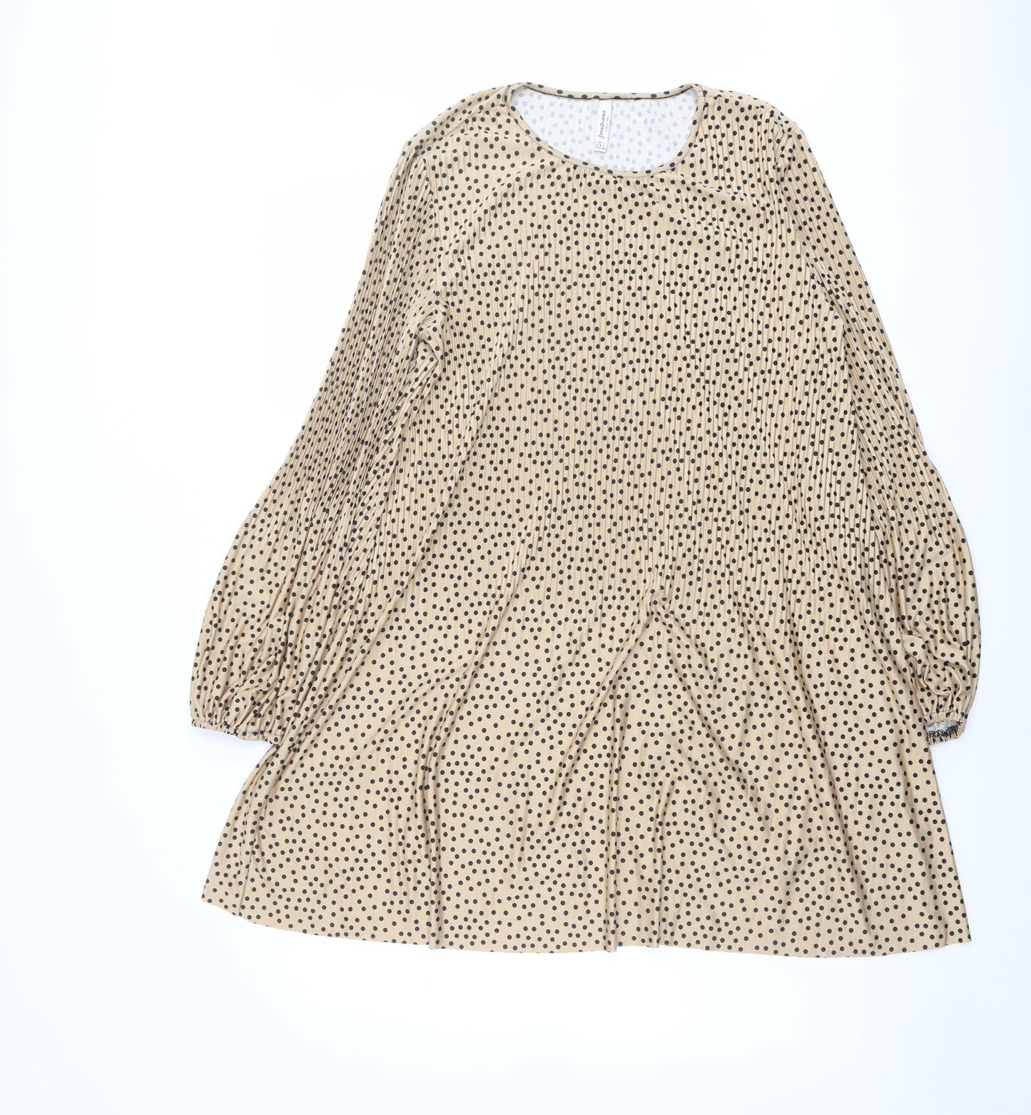 Stradivarius Womens Beige Polka Dot Polyester Trapeze & Swing Size L Round Neck Pullover