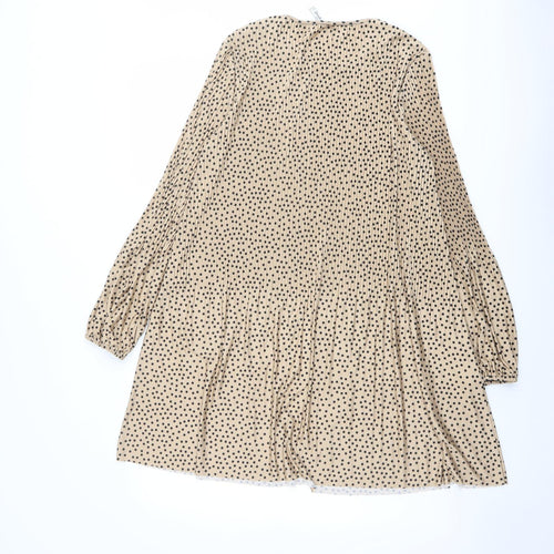 Stradivarius Womens Beige Polka Dot Polyester Trapeze & Swing Size L Round Neck Pullover