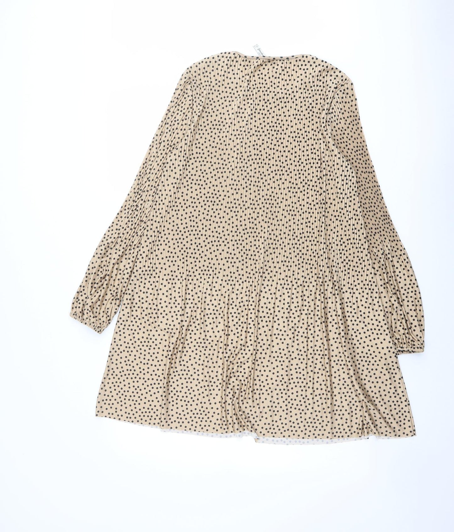 Stradivarius Womens Beige Polka Dot Polyester Trapeze & Swing Size L Round Neck Pullover