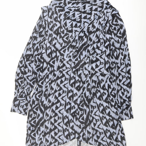 Topshop Womens Blue Geometric Viscose A-Line Size 12 High Neck Zip