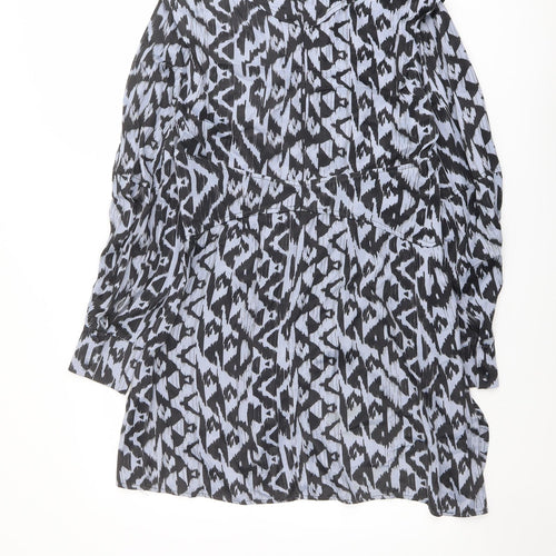 Topshop Womens Blue Geometric Viscose A-Line Size 12 High Neck Zip