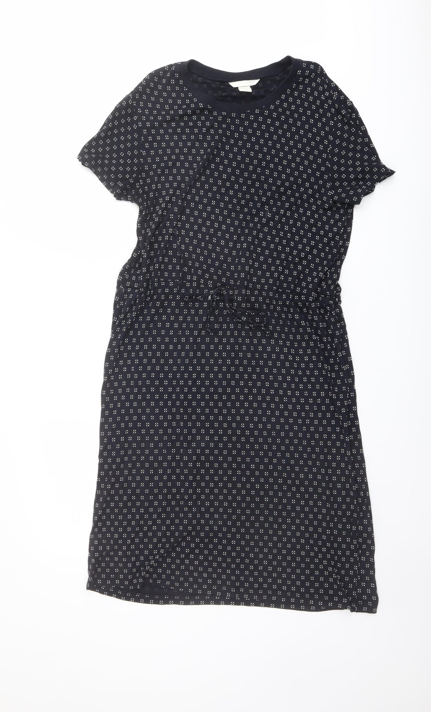 H&M Womens Blue Geometric Viscose T-Shirt Dress Size M Round Neck Pullover