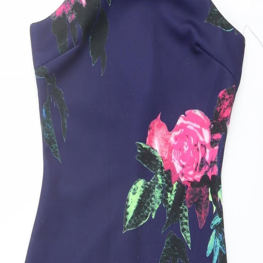 AX Paris Womens Blue Floral Polyester Bodycon Size 10 Round Neck Zip
