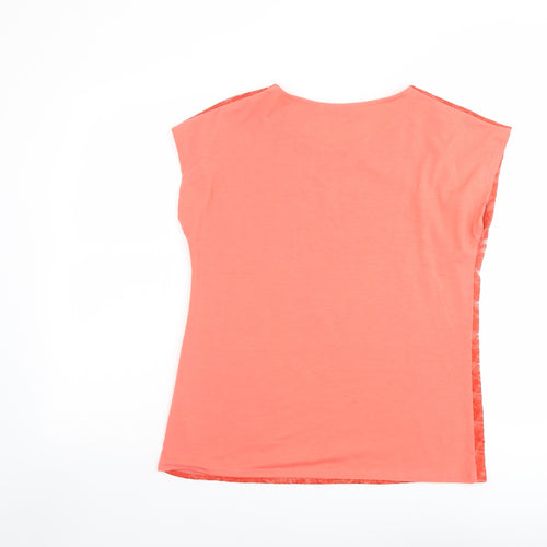 Anna Rose Womens Orange Polyester Basic T-Shirt Size L Round Neck - Lace Front, Floral