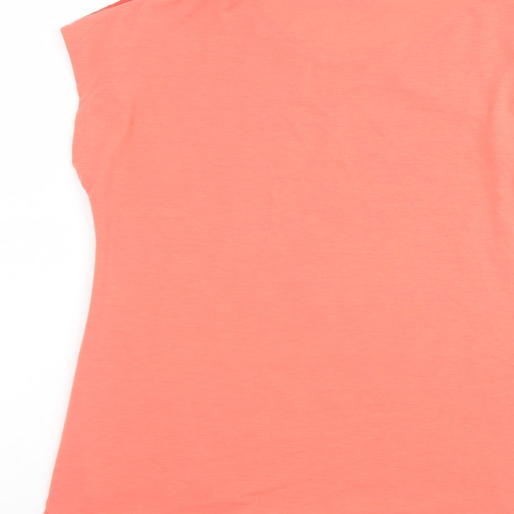 Anna Rose Womens Orange Polyester Basic T-Shirt Size L Round Neck - Lace Front, Floral