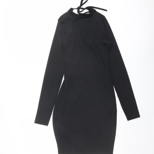 Boohoo Womens Black Polyester Bodycon Size 10 Round Neck Tie
